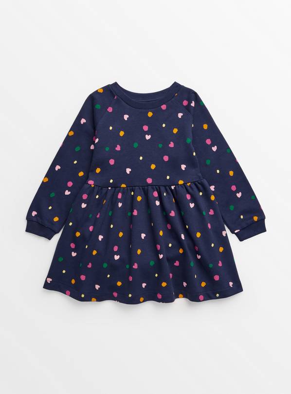 Navy Heart Print Sweatshirt Dress 3-4 years